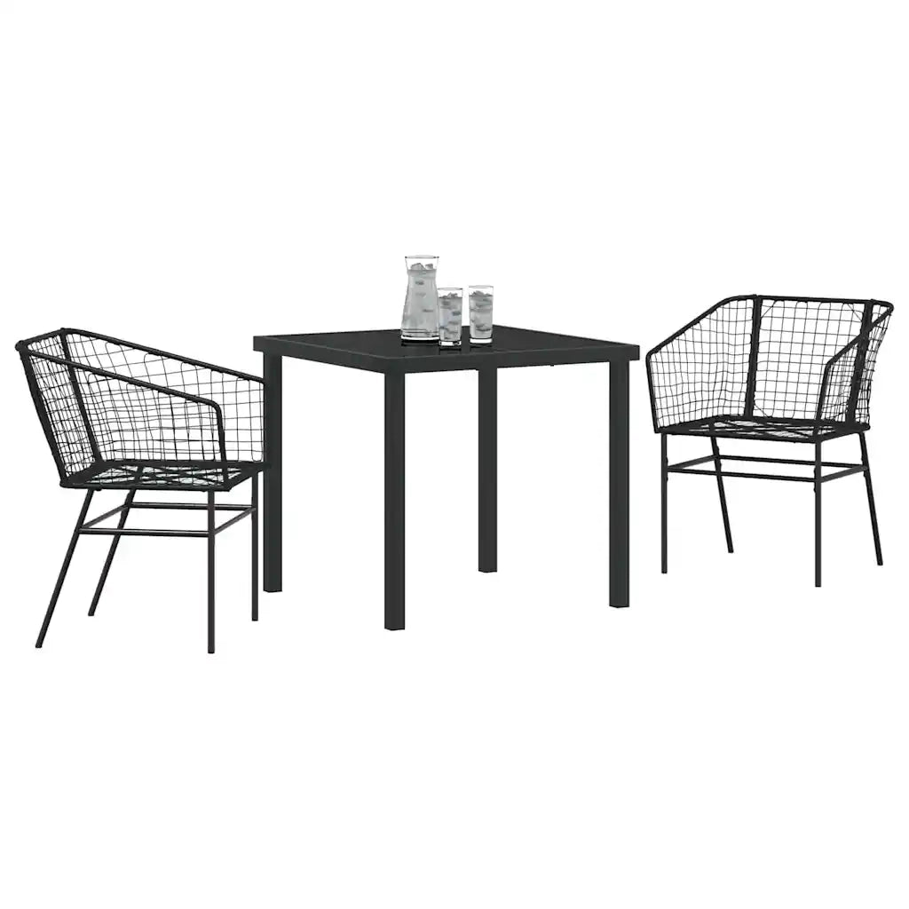 Set da Pranzo per Giardino 3 pcs Nero polyrattan