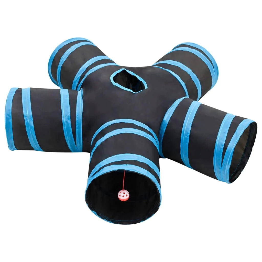 Tunnel per gatti a 5 vie 25 cm poliestere nero e blu 02_0005184