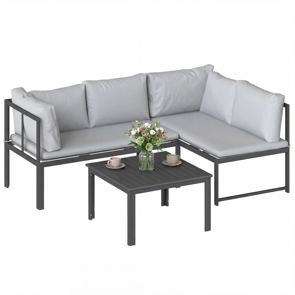 Set Divano Modulare 3 Pezzi 4 Posti ¨C Xylo ¨C Polyrattan Grigio con Cuscini 16cm