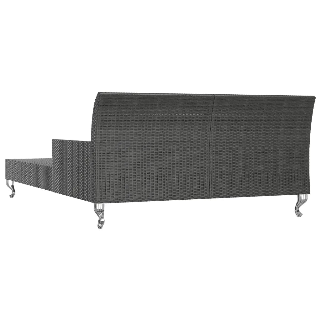 Lettino Prendisole per 2 Persone con Cuscini in Polyrattan Nero 48129