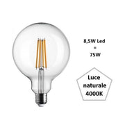 LAMPADINA GLOBO LED 8,5W LUCE NATURALE 4000K 1055 LUMEN E27 DIAMETRO 125MM BOT