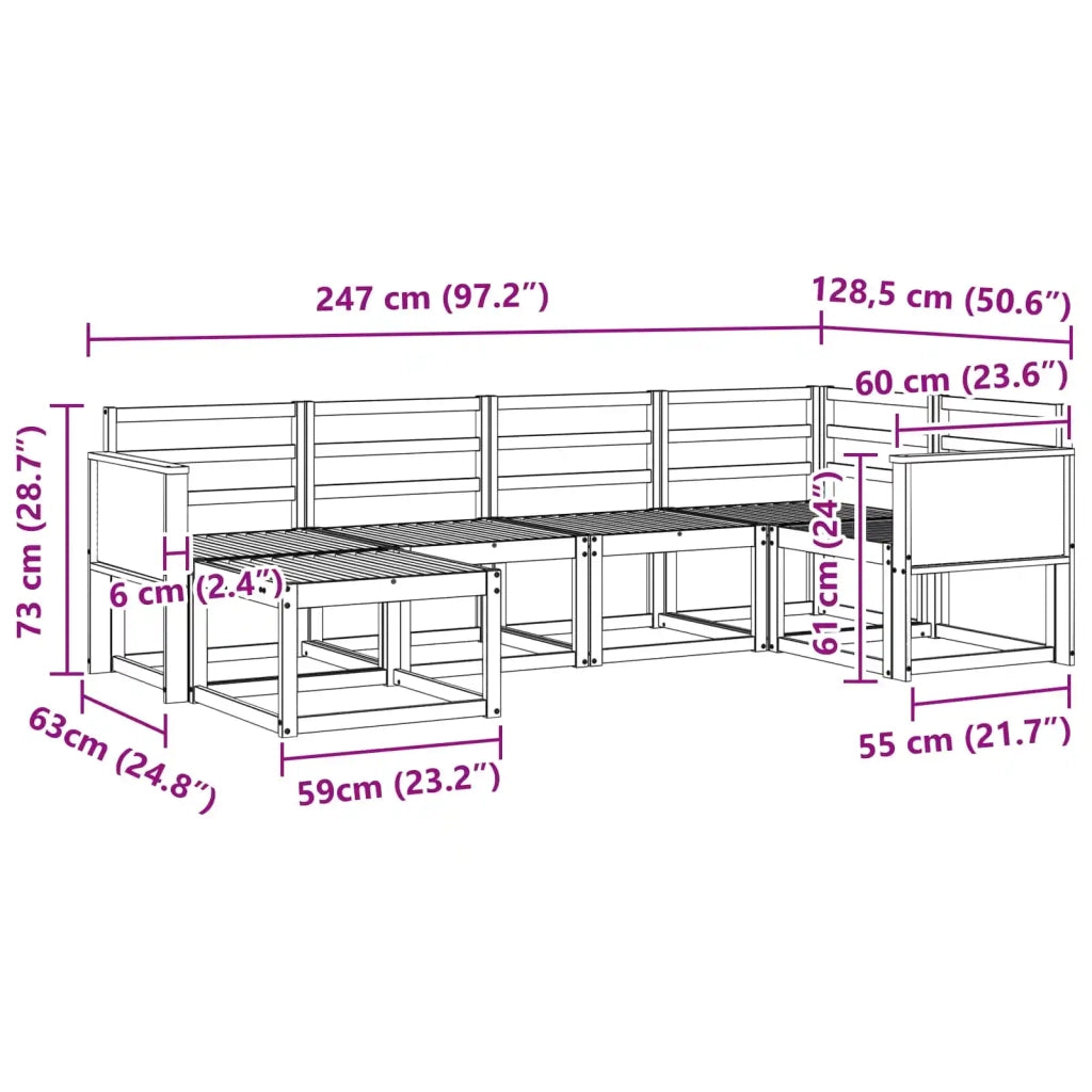 Set di divani da esterno 6 pcs Naturale