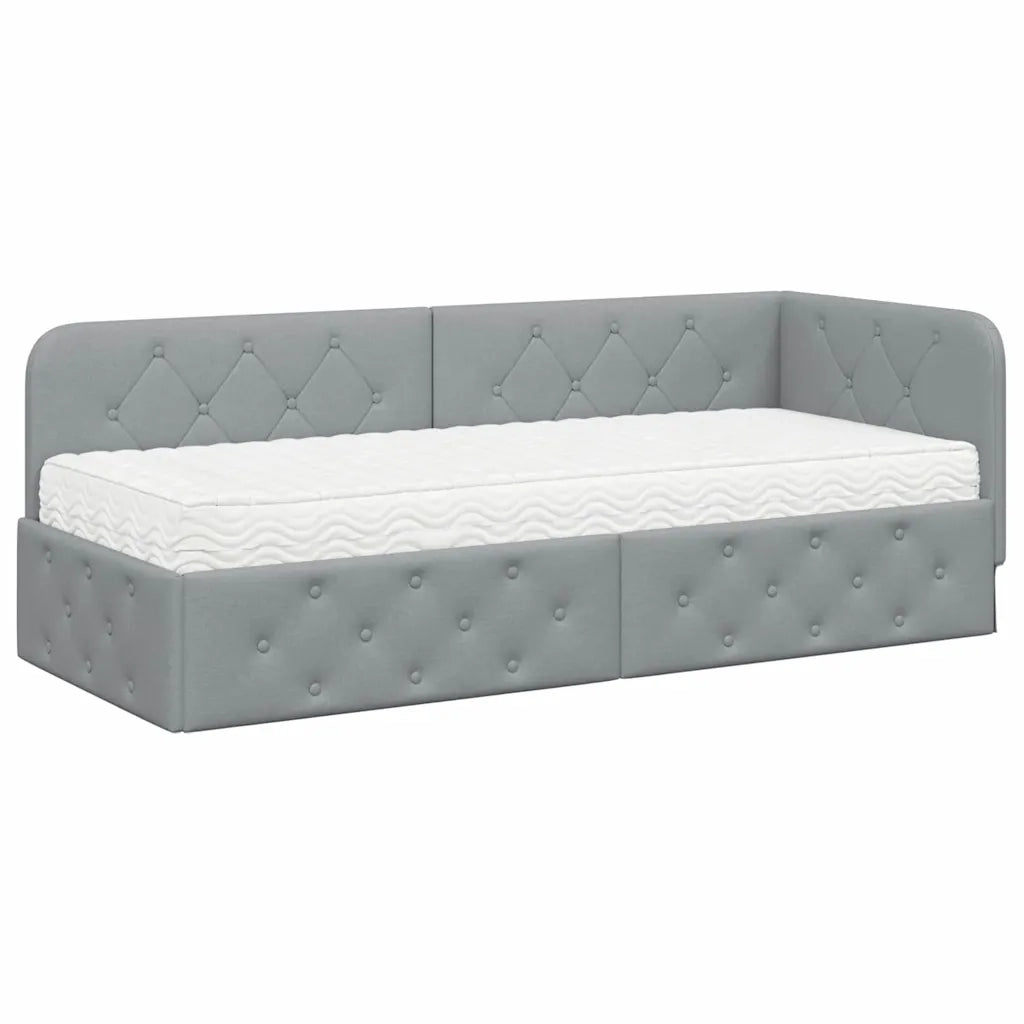 Cornice del letto ad angolo Grigio chiaro 80 x 200 cm Tessuto