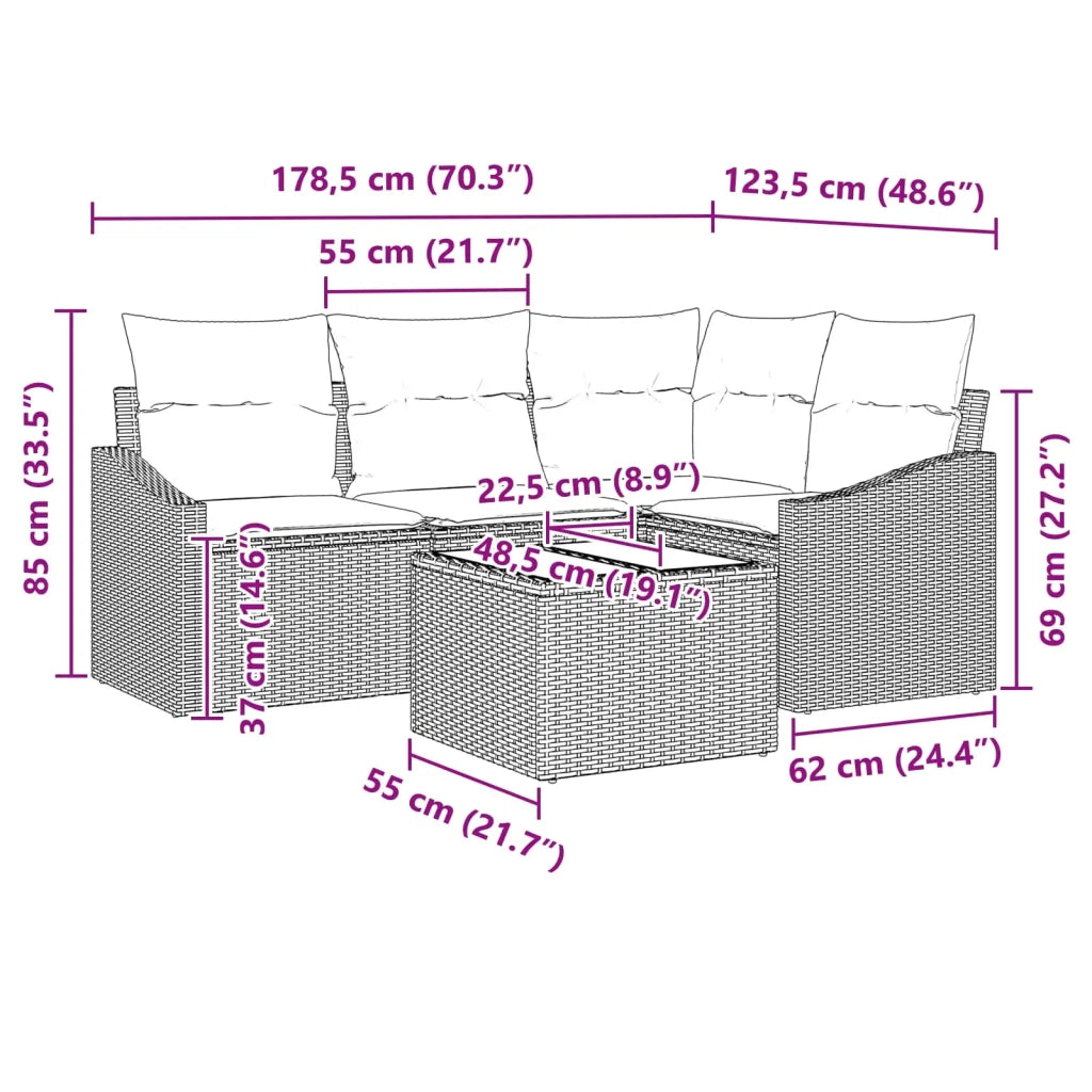 Set di divani 5 pz Marrone polyrattan 3346714