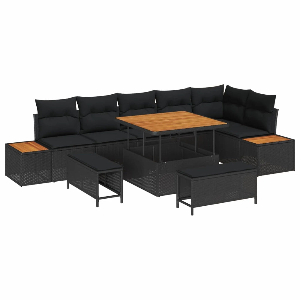 Set Divano da Giardino 9 pcs Nero polyrattan