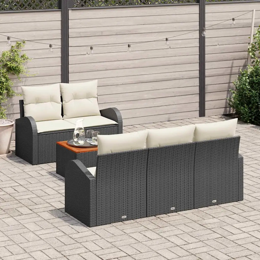 Set Divano da Giardino con cuscino 6 pcs Nero polyrattan
