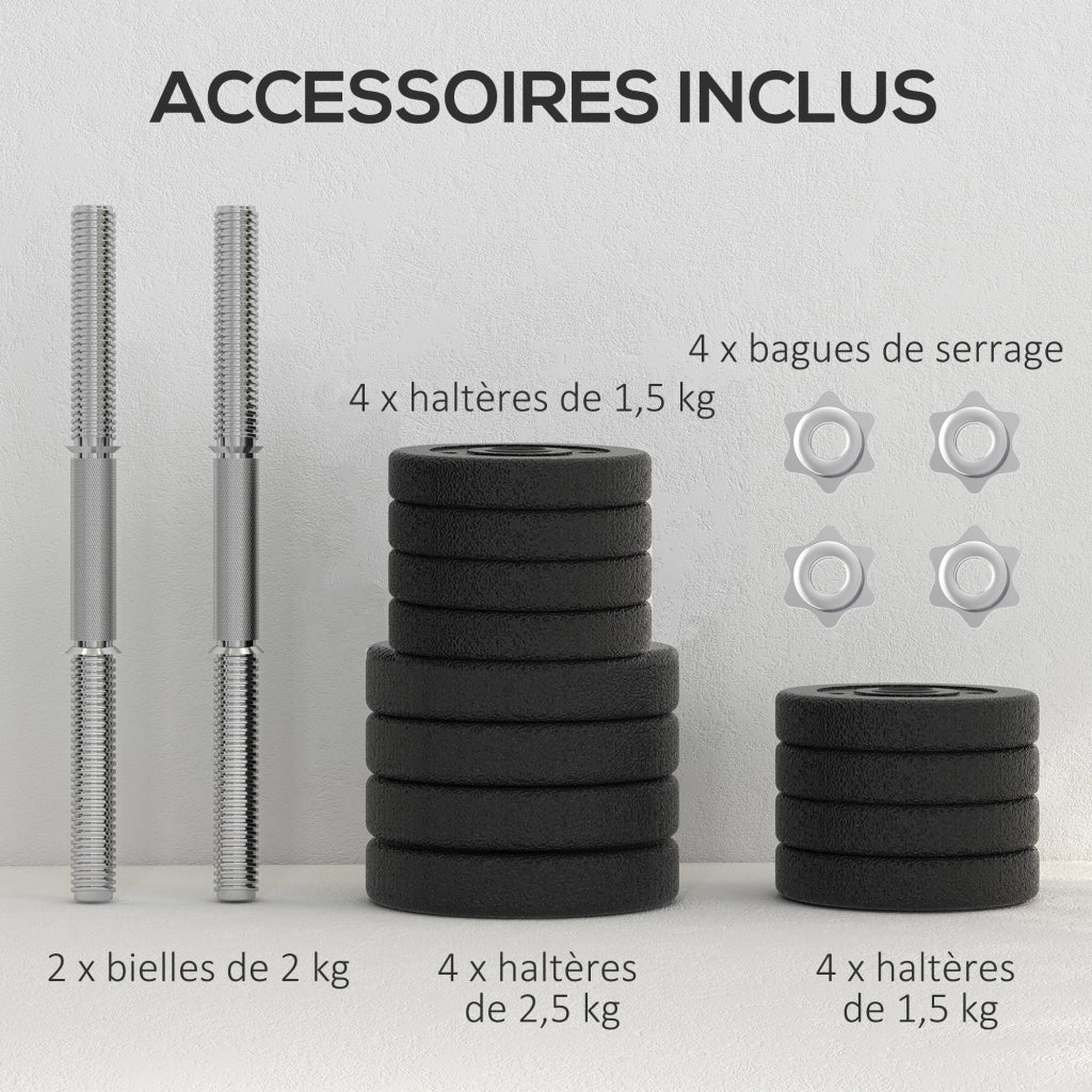 Set di manubri regolabili 25 kg ¨C zephmum ¨C nero acciaio polyuretano