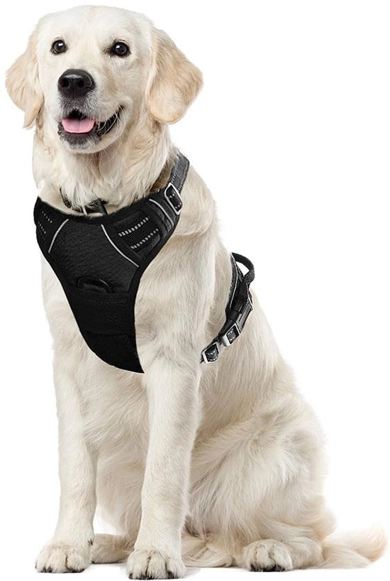 Harnas anti-trek per cani - vesto adattabile - tessuto mesh leggero - strisce riflettenti - maniglia per allenamento - imbottitura comoda - guinzaglio per cani