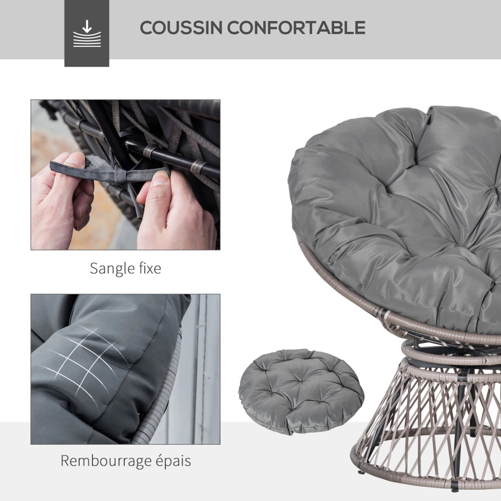 Poltrona giardino papasan girevole rotonda ¨C Xylo ¨C ? 97 cm cuscino grigio polyrattan