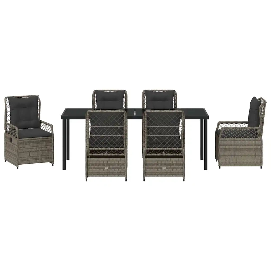 Set da Pranzo per Giardino 7 pcs Grigio polyrattan