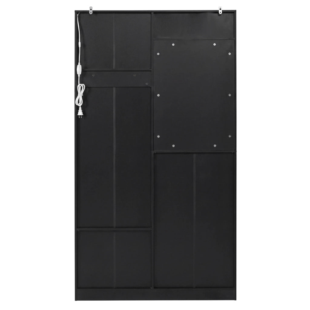 Mobile da ingresso con specchio, panca, appendiabiti, 2 ante, cassetti e LED regolabili, nero, 100 × 35 × 180 cm
