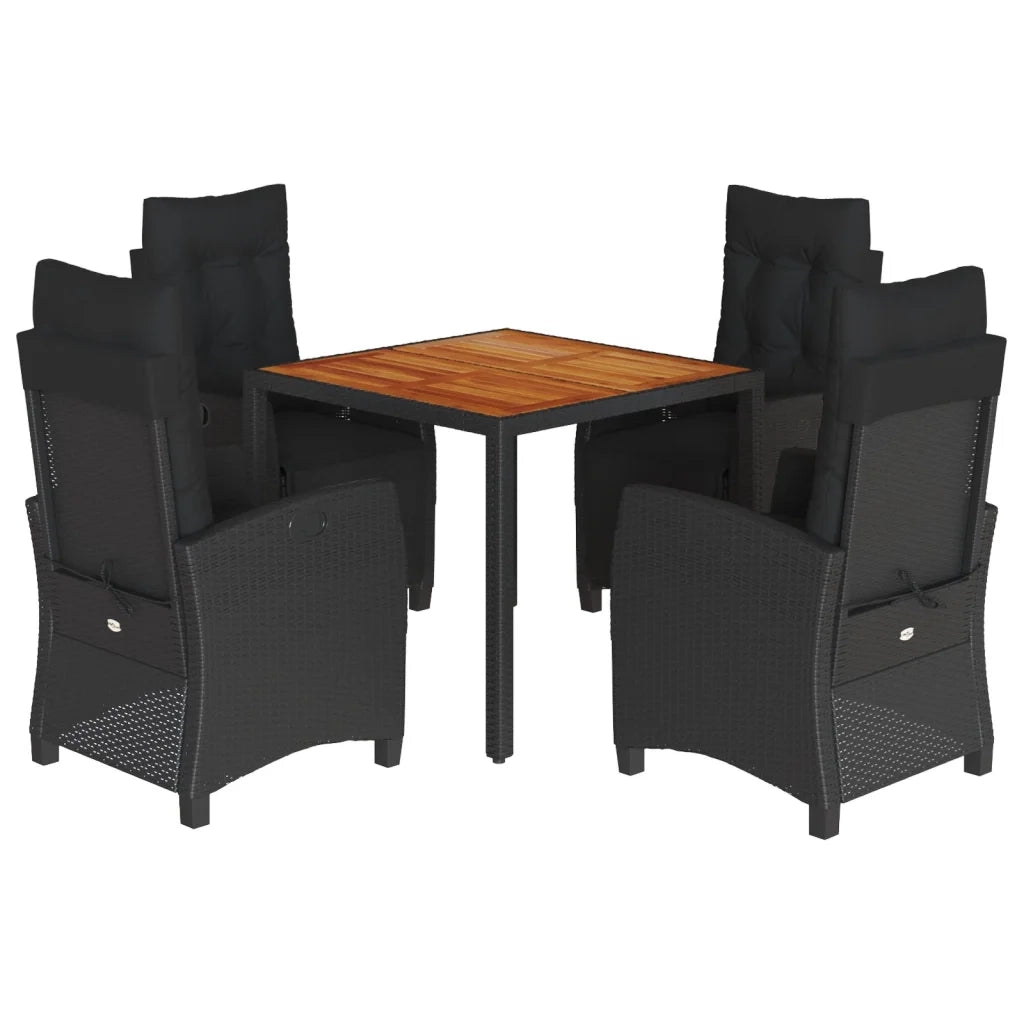 Set da Pranzo da Giardino 5 pz Nero con Cuscini in Polyrattan 3212907
