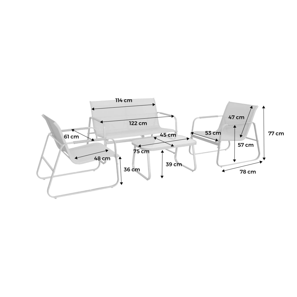 Salotto da giardino in acciaio, 4 posti, beige