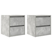 Set di 2 Comodini | Armadio da Notte | Mobiletto da notte a Muro Grigio Cemento 38x34x40 cm