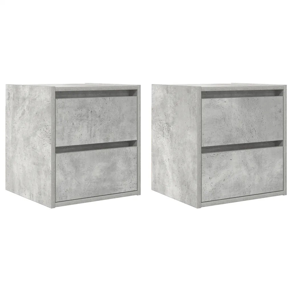 Set di 2 Comodini | Armadio da Notte | Mobiletto da notte a Muro Grigio Cemento 38x34x40 cm