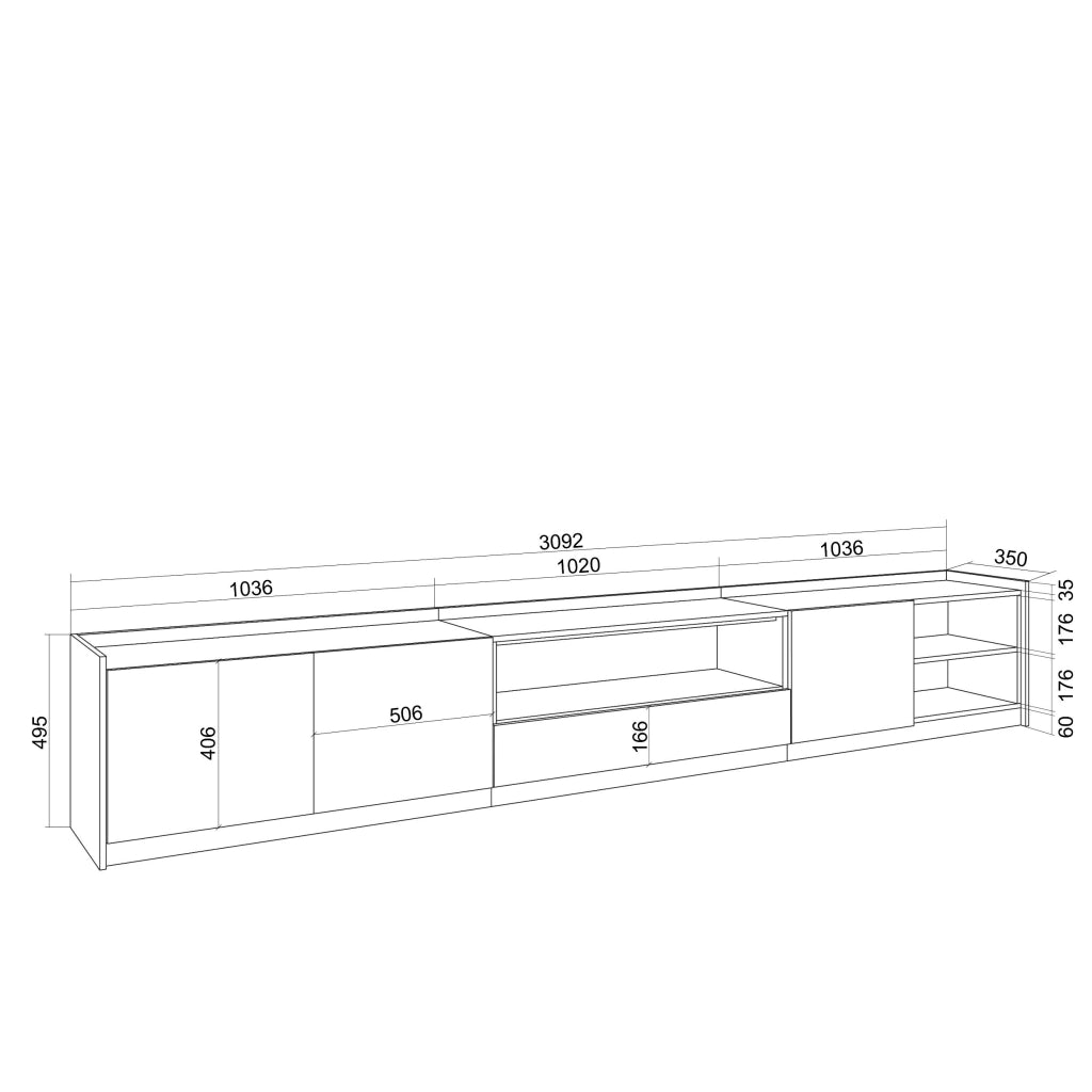 Mobile TV Soggiorno, 310x50x37 cm, Per TV fino a 80", Mobile Soggiorno, Rovere scuro e Nero