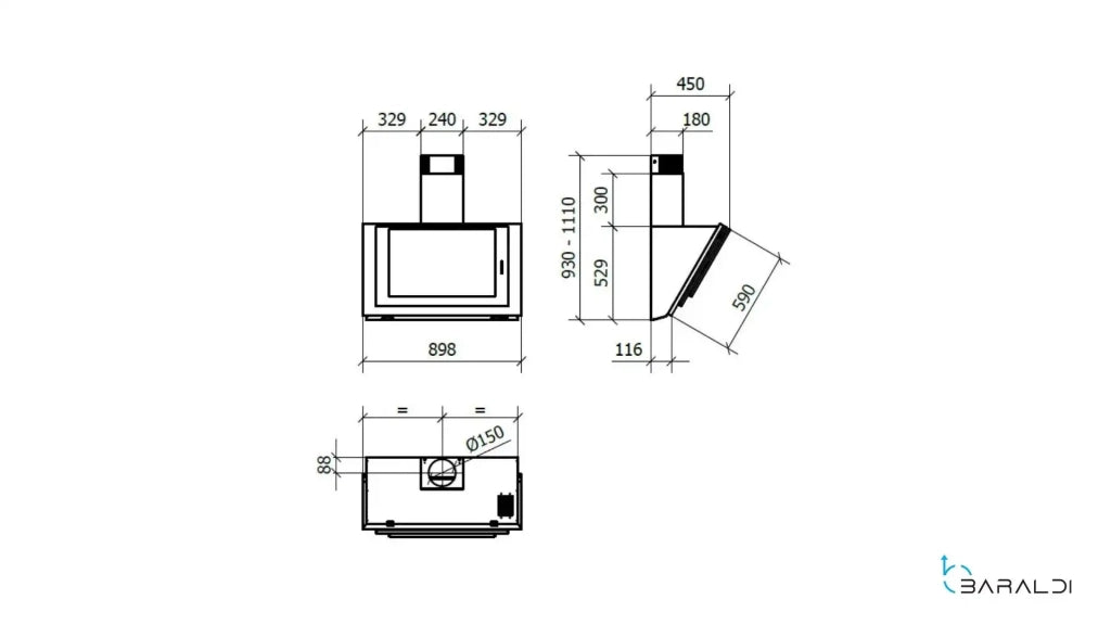 Cappa a parete DIVINA cm 90 - Inox, Nero - 800 m3/h