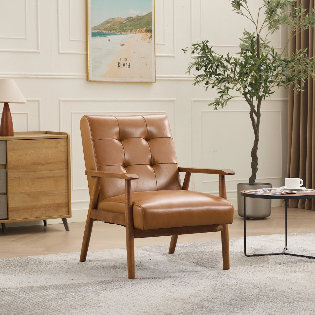 Poltrona lounge artigianale in pelle bovina marrone chiaro con imbottitura in schiuma e molle portata 150 kg