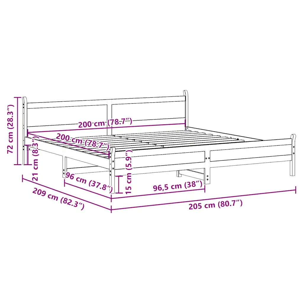 Giroletto senza Materasso Bianco 200x200 cm Legno Massello Pino 3309723