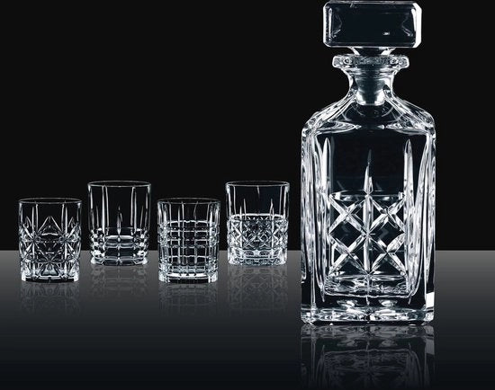 Set di Whisky 5 pezzi con caraffa e 4 bicchieri di cristallo