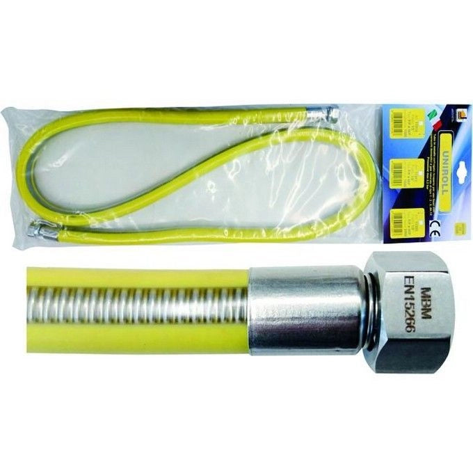 MBM Uniroll Tubo Flessibile Gas Inox 316L 4 mt filettatura 1-2'' MF EN 15266 max 0.5 bar compatibile Metano GPL colore Giallo