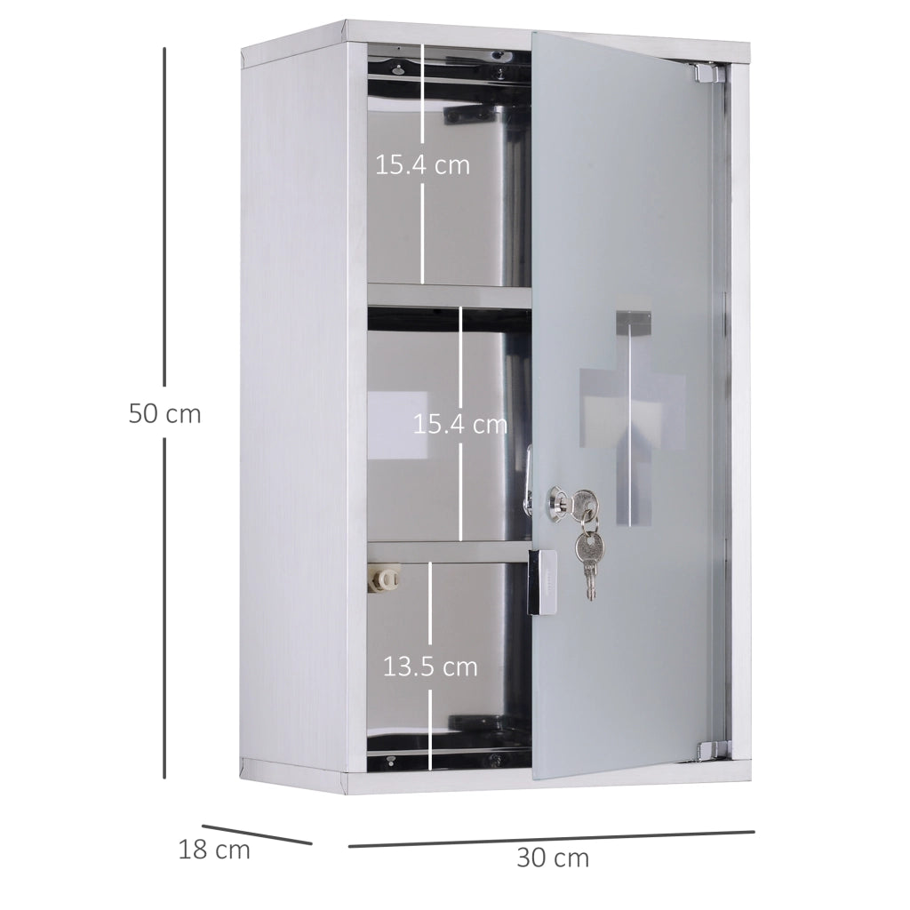 Armadietto medicinali in acciaio inox con serratura ¨C zephmum ¨C 50x30x18cm