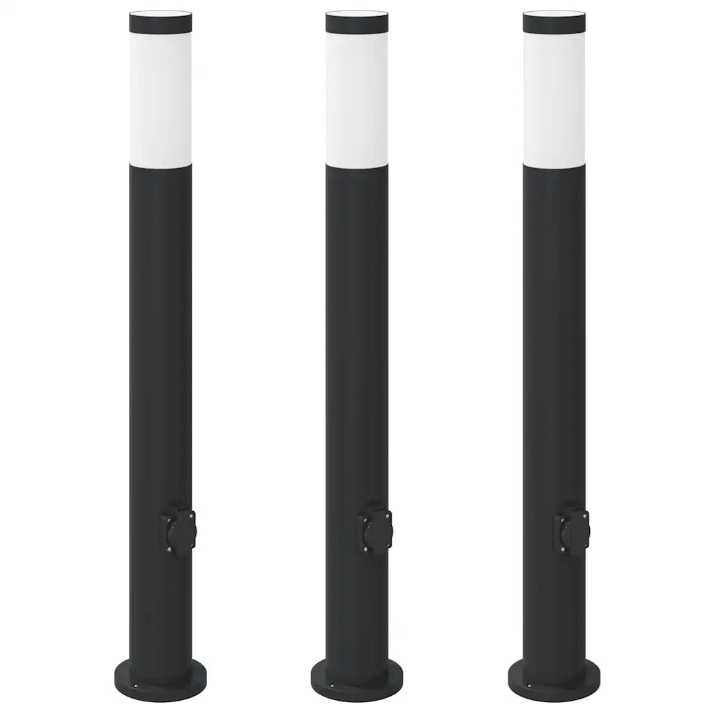 Lampioni a palo con presa elettrica 3 pz 80 cm Acciaio Inox IP44 4006038