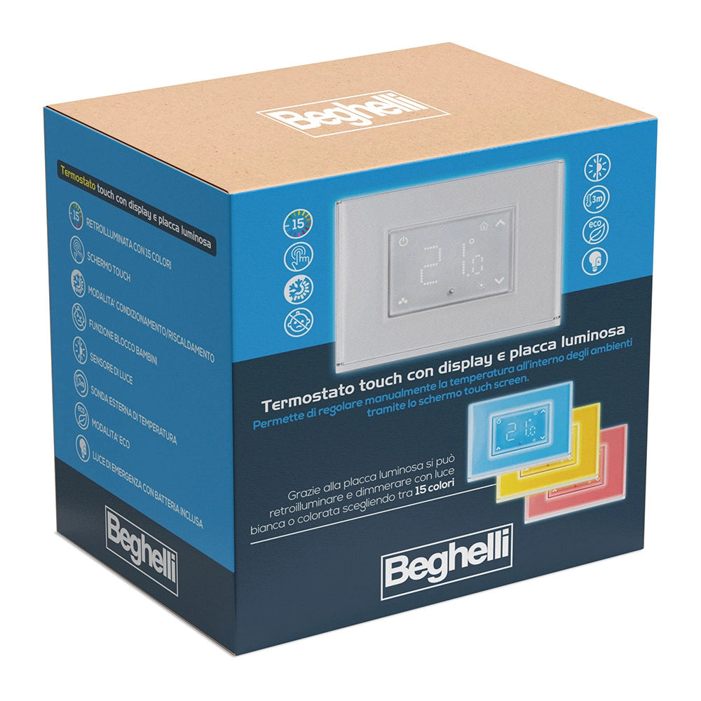 Termostato Beghelli Touch con Display e Placca Luminosa 60047