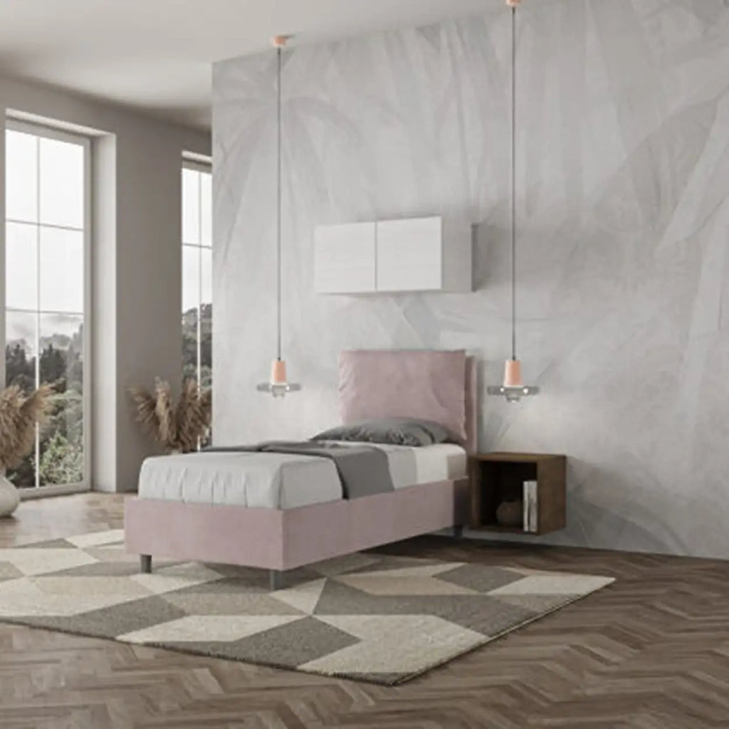 Letto singolo senza rete imbottito 80x190 microfibra glicine Antea