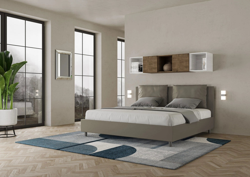 BS COM Letto con rete imbottito 180x190 similpelle cappuccino