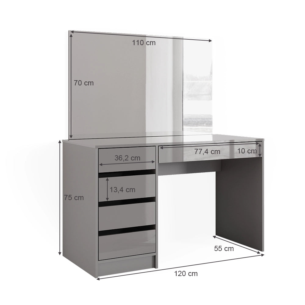 Comodino Vicco grigio, con specchio, 55 cm