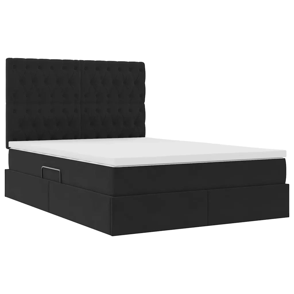 Letto con contenitore e LED con led Nero 140 x 190 cm Velluto