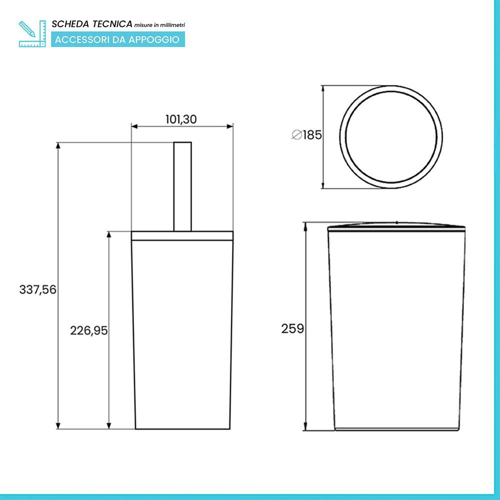 Set accessori bagno da appoggio 5 pezzi in plastica grigio Glim