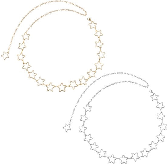 Cinturino adattabile per la vita - 2 stelle - Catena in acciaio cromato dorato/argentato - Cinturino per vita - Accessori per abbigliamento