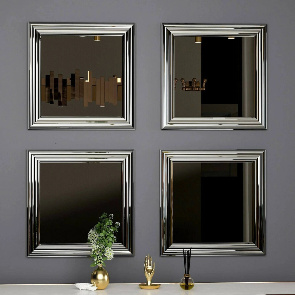 Specchio Thane, Specchiera, Articolo d'arredo a muro, Decorazione con specchio, 40x3h40 cm, Argento