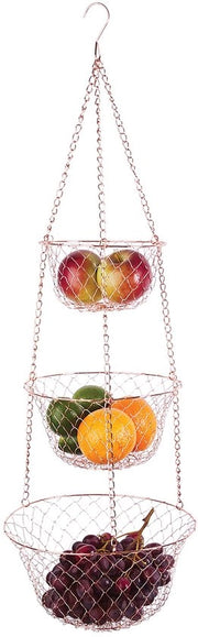 Fruitiera a tre livelli in rame appeso, 81 cm