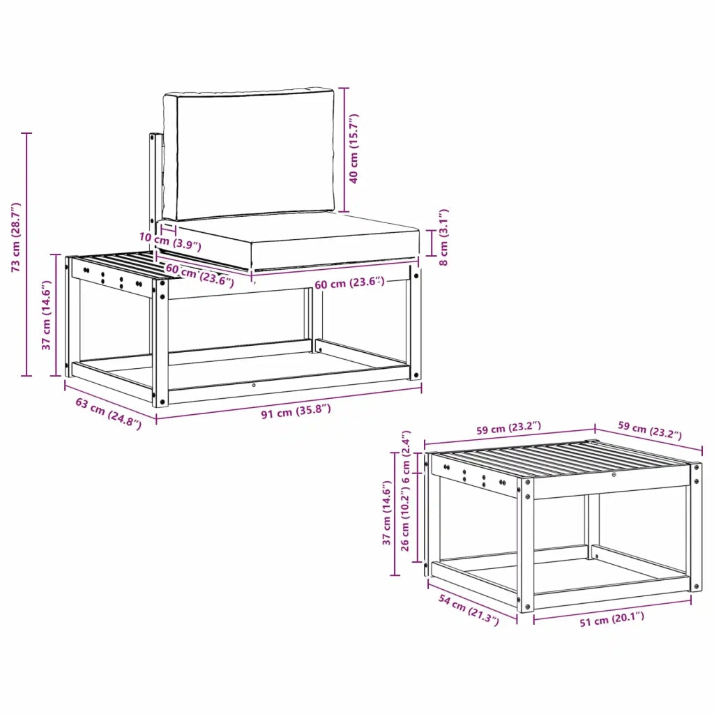 Set di divani da esterno 3 pcs Bianco e Antracite Poliestere 3388181