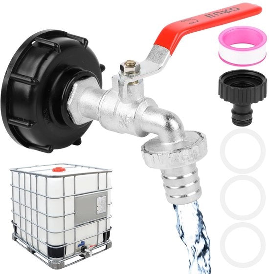 Accessori per serbatoio IBC - Rubinetto universale per serbatoio - Capacità 1000 litri - Rubinetto a sfera 3/4 pollici - Tubo di gomma per giardino in ottone - Materiale resistentente alla corrosione