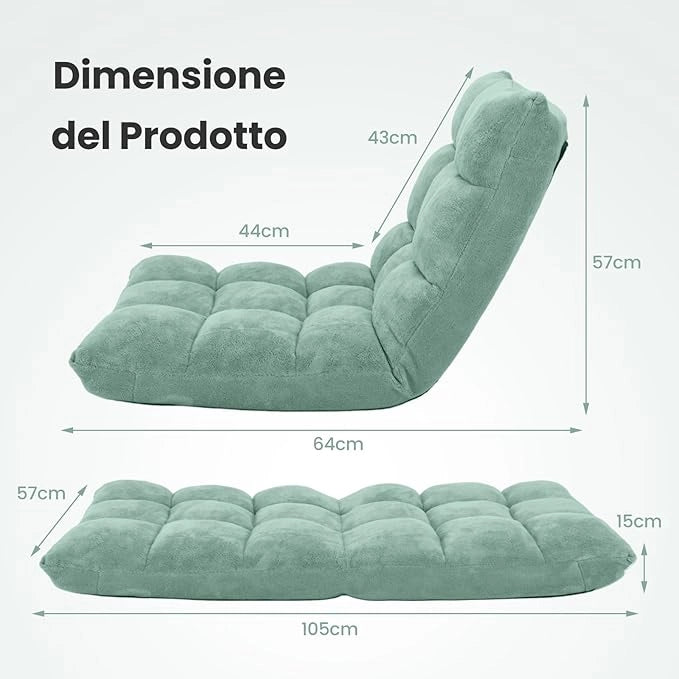 Sedia da Pavimento, Sedia Imbottita Regolabile in 14 Posizioni, Poltrona Salotto per Relax, Yoga, Lettura (Verde)