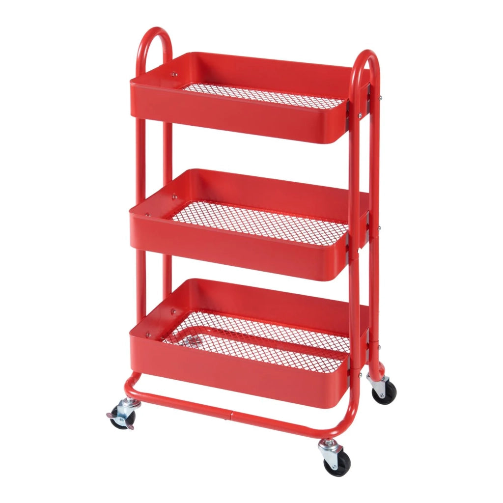 Carrello di servizio mobile contenitore per cucina/soggiorno con 3 cestelli acciaio 79 x 46 x 35 cm rosso 03_0009232