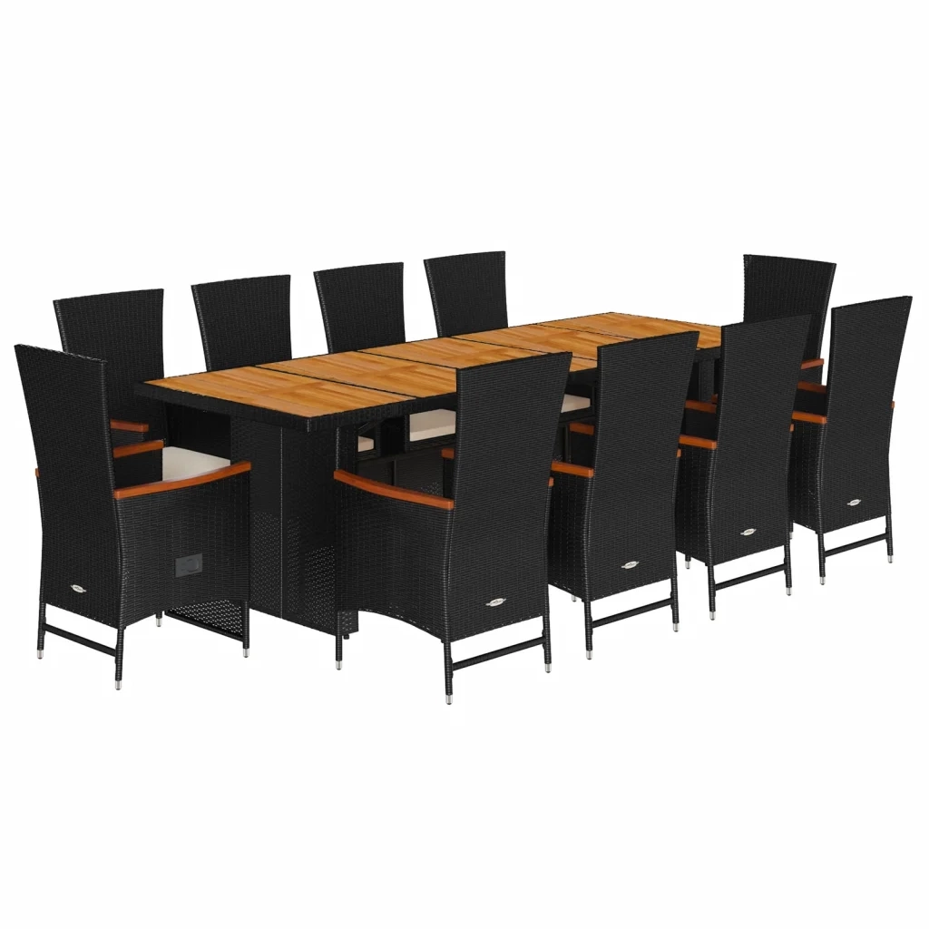 Set da Pranzo da Giardino 11 pz con Cuscini in Polyrattan Nero 3277530