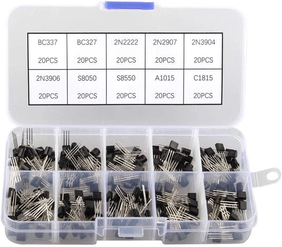 Kit di Transistori 200 pz - Assortimento di Transistori - Ideale per l'Elettronica - Formato TO-92 - Kit di Transistori in Box - Per Appassionati di Elettronica