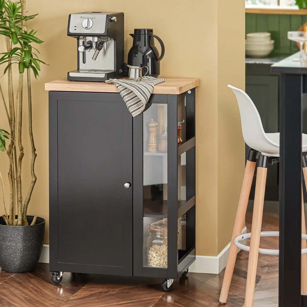 Carrello Cucina Credenza Bianca Con Armadio e portabottiglie Nero FKW75-SCH