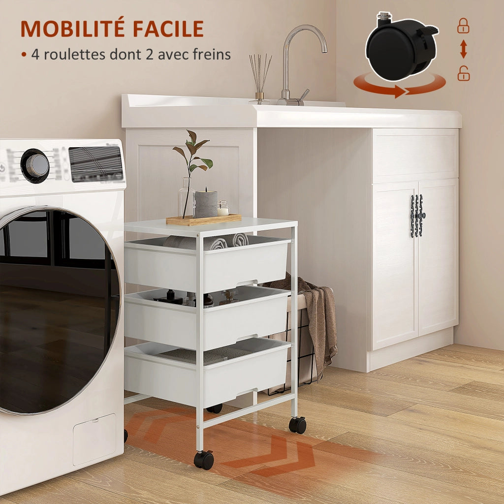 Carrello di servizio con 3 ripiani e cesti ¨C zephmum ¨C acciaio