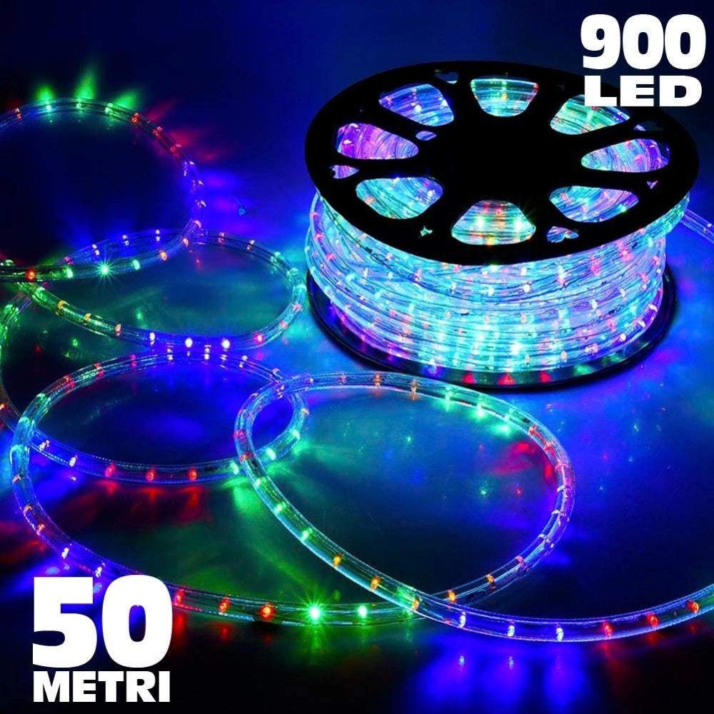 Trade Shop - Tubo Luminoso 50 Metri Multicolore Per Uso Esterno Con Controller 8 Giochi Luce -