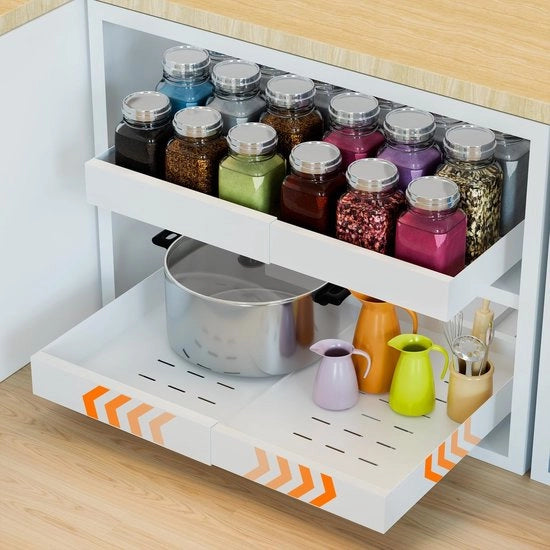 Organizzatore di Cucina Uscibile - Organizzatore di Cucina - Organizzatore di Cassetto - Cassetto Uscibile - Resistente all'Umidità - Regolabile - Larghezza Adattabile 32-53 cm - Organizzatore di Cucina