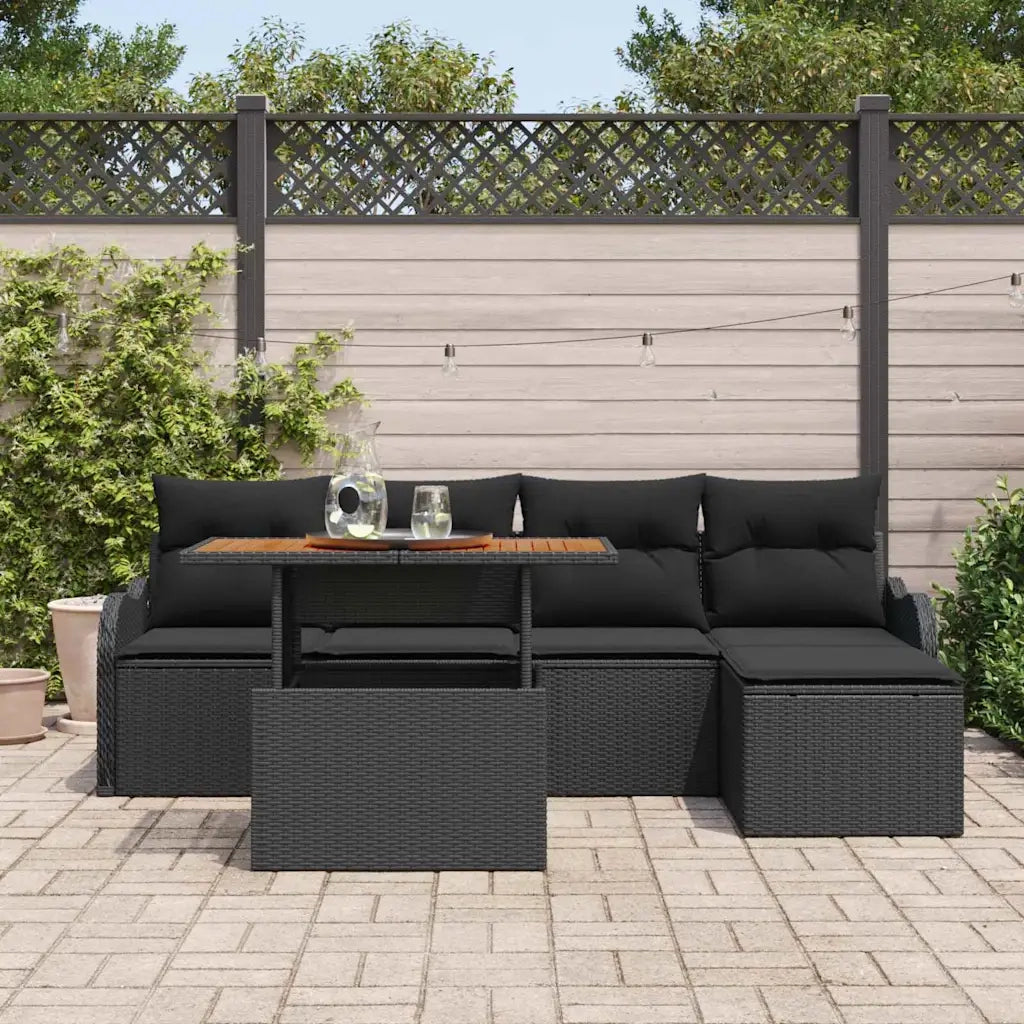 Set Divano da Giardino con archiviazione 6 pcs Nero Poly Rattan 3358186
