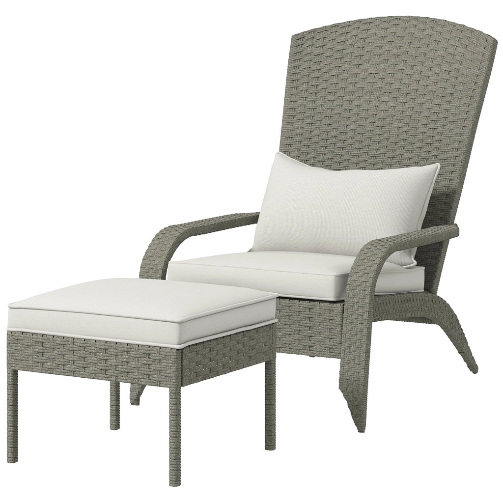 Sedia da Giardino con Poggiapiedi e Cuscini ¨C Minimal ¨C Rattan e Acciaio, Grigio e Crema, 64x82x89 cm