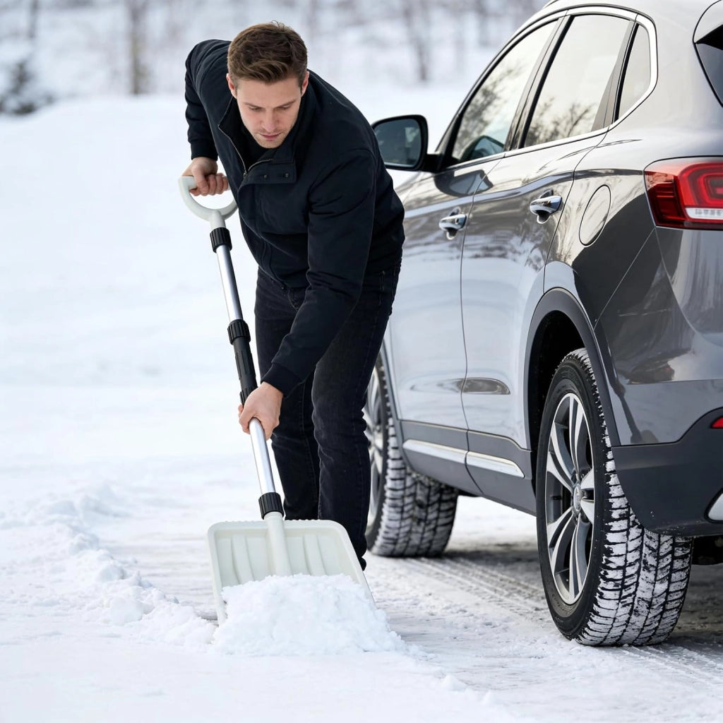 Pala da Neve Larga 26 cm, Pala Trasferimento Leggera con Manico Ergonomico e Asta in Alluminio Pesante, Pala da Neve Portatile per Vialetti, Marciapiedi, Giardino e Campeggio