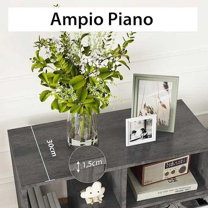 Mobile Porta TV Combinabile con Ripiani Aperti, per TV Fino a 65 Pollici, Mobile TV di Legno per Camera da Letto, Soggiorno, Capacità di Carico Massima 80 kg, 134-180 x 30 x 43 cm (Grigio)